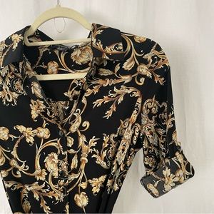 Forever 21 Floral Brocade Pattern Black and Gold High Low Dress